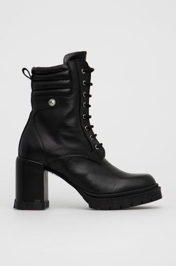 Kožené členkové topánky Karl Lagerfeld dámske, čierna farba, na podpätku