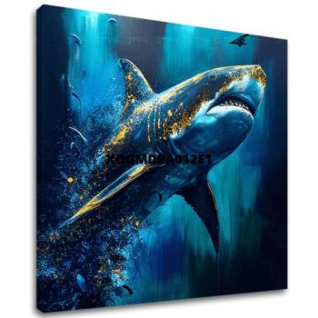 Dekoratívna maľba na plátne - PREMIUM ART - Shark Force in Dark Water