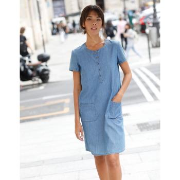 Blancheporte Džínsové rovné šaty,  eco-friendly zapratá modrá 44