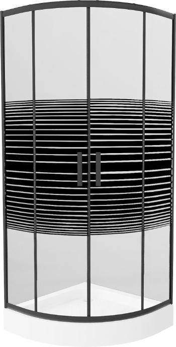 MEXEN/S - Apia sprchovací kút štvrťkruh 80x80 cm, pruhy, čierna + biela vanička so sifónom 863-080-080-70-20-4710