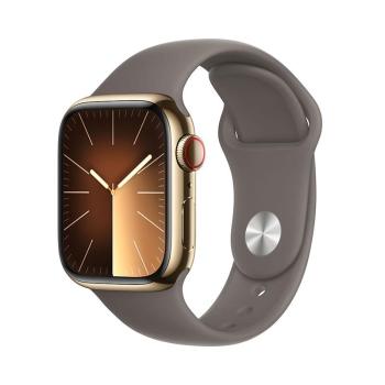 APPLE WATCH SERIES 9 GPS + CELLULAR 41MM GOLD STAINLESS STEEL CASE WITH CLAY SPORTBAND-S/M,MRJ53QC/A