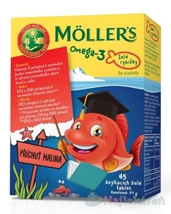 Mollers Omega 3 Želé rybičky 45 ks malinová příchuť