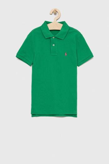 Detská bavlenná polokošeľa Polo Ralph Lauren zelená farba, jednofarebný