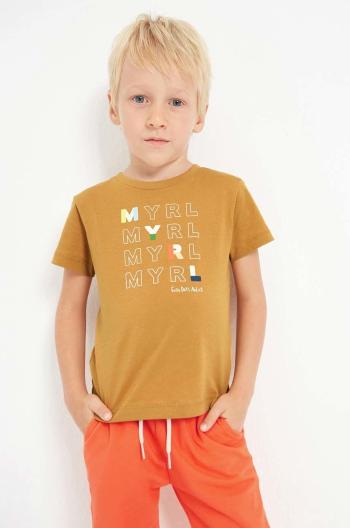 Detské bavlnené tričko Mayoral hnedá farba, s potlačou