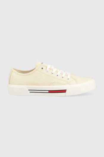 Tenisky Tommy Jeans TJW LOW CUT CANVAS dámske, žltá farba, EN0EN02359