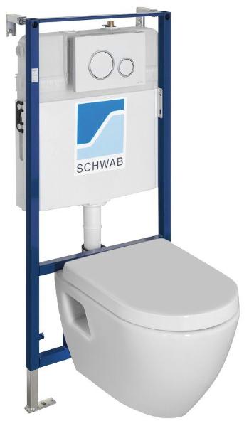 Závesné WC NERA s podomietkovou nádržkou a tlačidlom Schwab, biela NS952-SET5