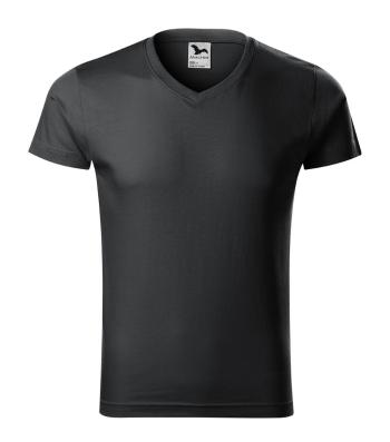 MALFINI Pánske tričko Slim Fit V-neck - Ebony gray | XXL