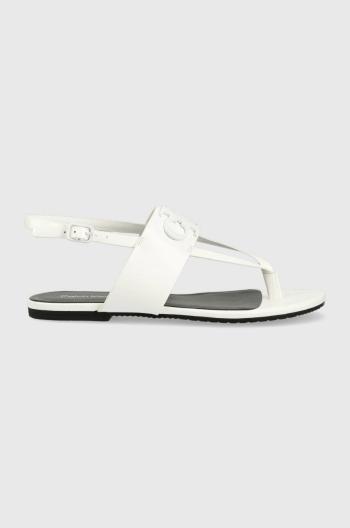 Kožené sandále Calvin Klein Jeans FLAT SANDAL HW dámske, biela farba, YW0YW00953