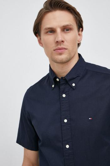 Bavlnená košeľa Tommy Hilfiger pánska, tmavomodrá farba, regular, s golierom button-down