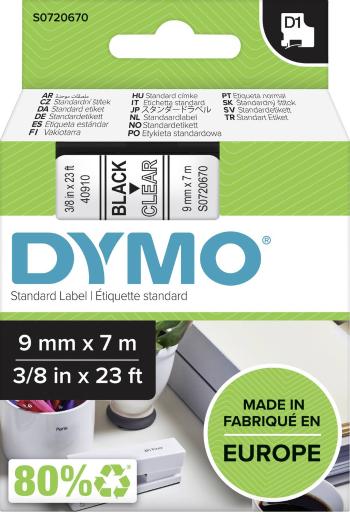 páska do štítkovača  DYMO D1 40910  Farba pásky: priehľadná Farba písma:čierna 9 mm 7 m