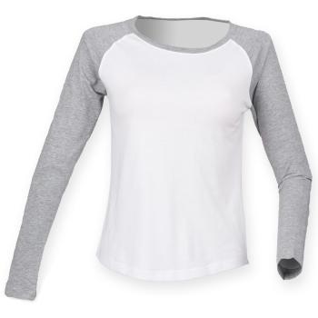SF (Skinnifit) Dámske dvojfarebné tričko s dlhým rukávom - Biela / šedý melír | XL