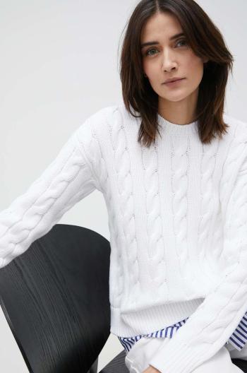 Bavlnený sveter Lauren Ralph Lauren dámsky, biela farba