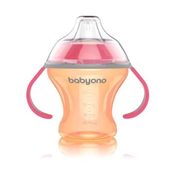 BabyOno netečúci hrnček s mäkkým náustkom 180 ml, ružový