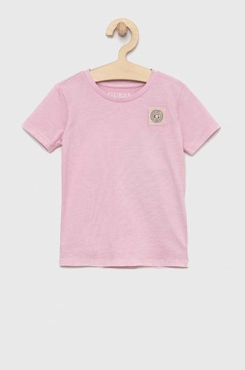 Detské bavlnené tričko Guess ružová farba, s nášivkou