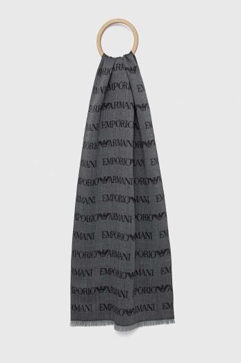 Vlnený šál Emporio Armani šedá farba, vzorovaný