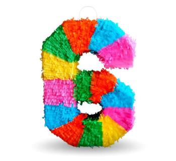 Piñata číslo " 6 " farebná - rozbitná, 50x35x7,5 cm - GoDan