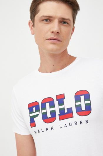 Bavlnené tričko Polo Ralph Lauren biela farba, s potlačou