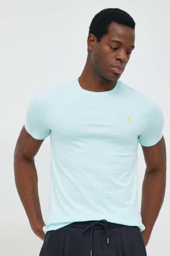 Bavlnené tričko Polo Ralph Lauren tyrkysová farba, jednofarebné