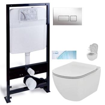 PRIM - předstěnový instalační systém s chromovým tlačítkem 20/0041 + WC Ideal Standard Tesi so sedadlom SoftClose, AquaBlade PRIM_20/0026 41 TE1