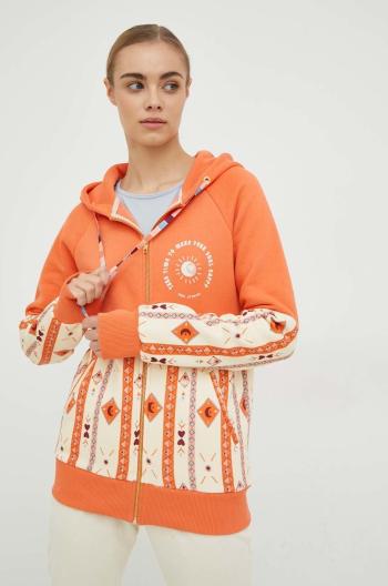 Mikina Femi Stories dámska, oranžová farba, s kapucňou, vzorovaná