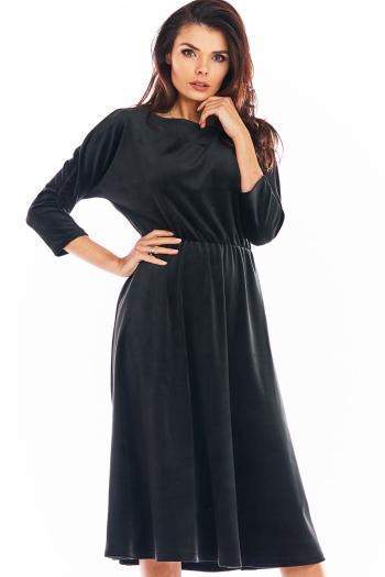 Čierne velúrové šaty s trojštvrťovým rukávom A407