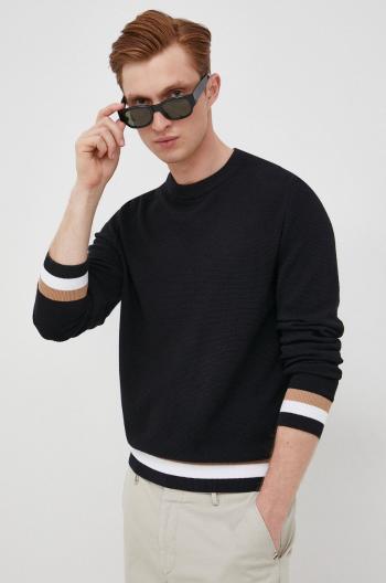 Bavlnený sveter BOSS pánsky, čierna farba, tenký