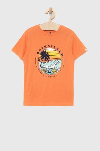 Detské bavlnené tričko Quiksilver oranžová farba, s potlačou