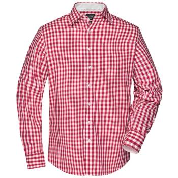 James & Nicholson Pánska kockovaná košeľa JN617 - Červená / biela | L