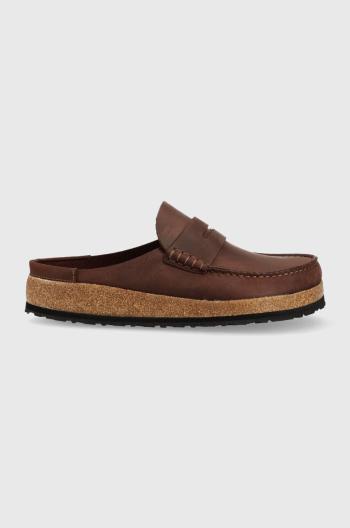 Kožené šľapky Birkenstock Naples pánske, hnedá farba, 1025033