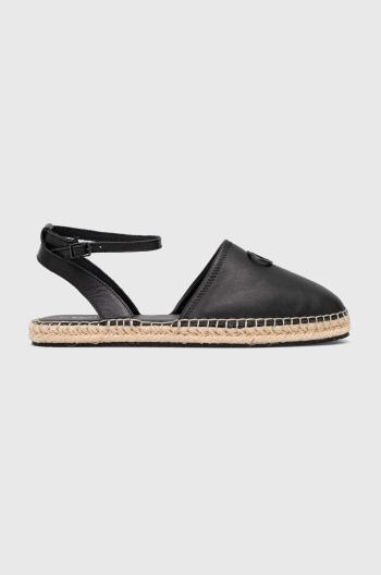 Kožené espadrilky Calvin Klein ESPADRILLE HYBRID W/HW čierna farba, HW0HW01459