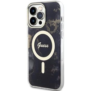 Guess Marble IML MagSafe Kompatibilný Zadný Kryt na iPhone 14 Pro Max Black (GUHMP14XHTMRSK)