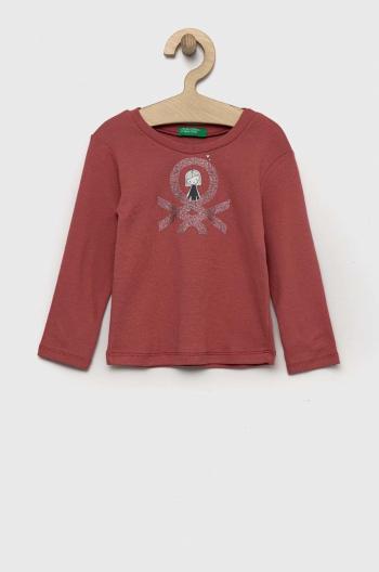 Detská bavlnená košeľa s dlhým rukávom United Colors of Benetton ružová farba,