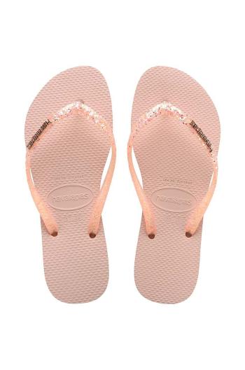 Žabky Havaianas SLIM GLITTER dámske, ružová farba, na plochom podpätku, 4147122.5217