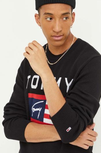 Bavlnený sveter Tommy Jeans čierna farba