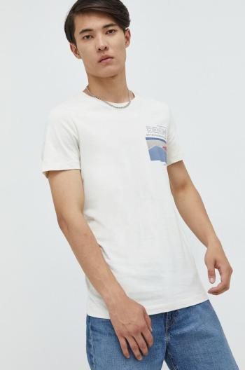 Bavlnené tričko Tom Tailor béžová farba, s potlačou