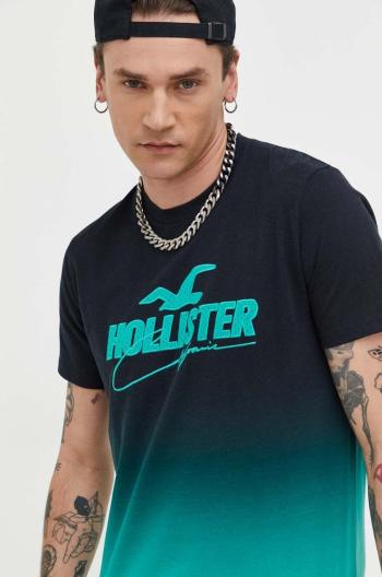 Bavlnené tričko Hollister Co. čierna farba, vzorované