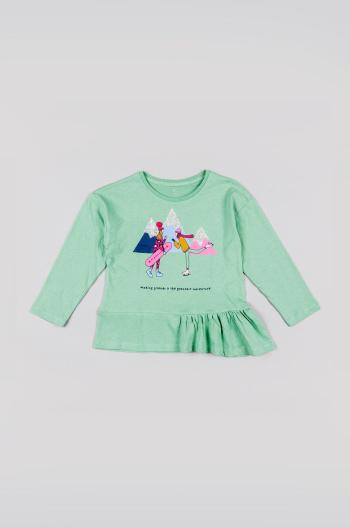 Detská bavlnená košeľa s dlhým rukávom zippy zelená farba,