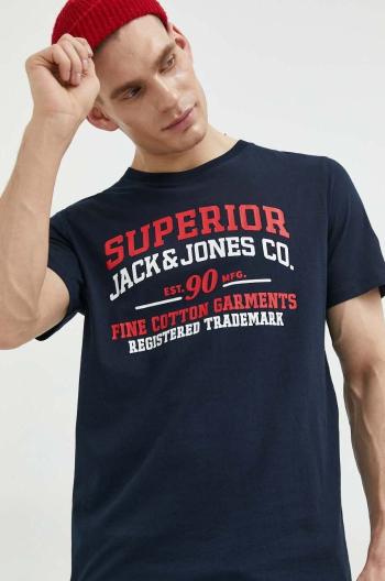 Bavlnené tričko Jack & Jones JJSTAR tmavomodrá farba, s potlačou, 12231477