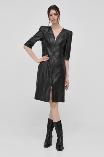 Kožené šaty Karl Lagerfeld čierna farba, mini, priliehavá
