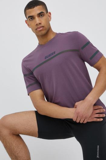 Tričko Guess pánske, fialová farba, s potlačou