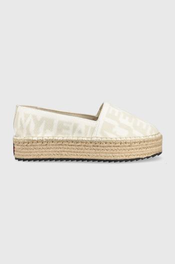 Espadrilky Tommy Jeans LOGOMANIA ESPADRILLE béžová farba, na platforme, EN0EN02079