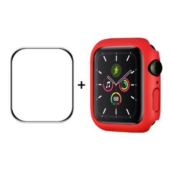 ENKAY Plastový kryt s tvrdeným sklom pre Apple Watch 9 / 8 / 7 (45mm) červený