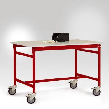 Manuflex LB4068.3003 ESD príručný stolík BASIS mobilný s melamínovou doskou v rubínovej červenej RAL 3003, š xhxv: 1500