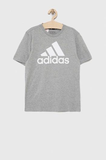 Detské bavlnené tričko adidas U BL šedá farba, s potlačou