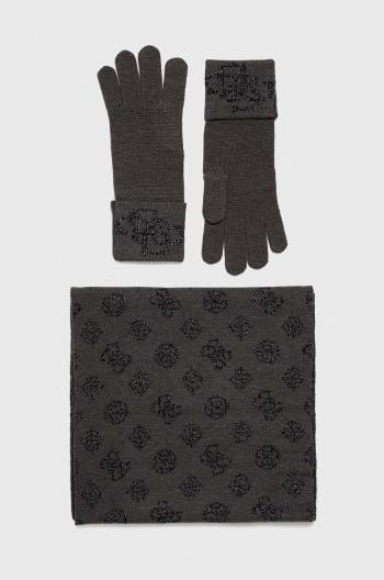 Šál a rukavice Guess šedá farba, vzorovaný