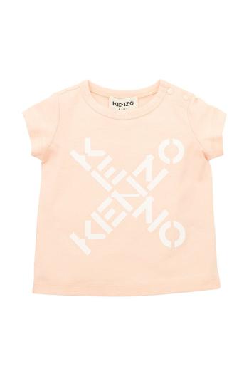 Detské bavlnené tričko Kenzo Kids ružová farba,