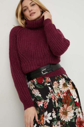 Vlnený sveter Answear Lab dámsky, bordová farba, teplý, s rolákom