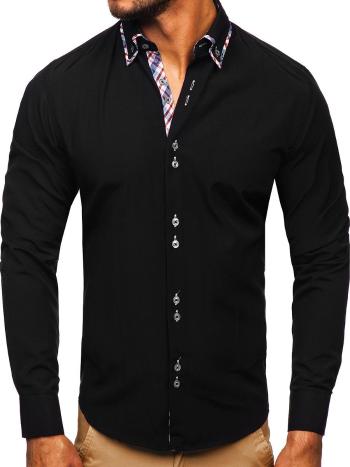Čierna pánska elegantná košeľa s dlhými rukávmi BOLF 4704