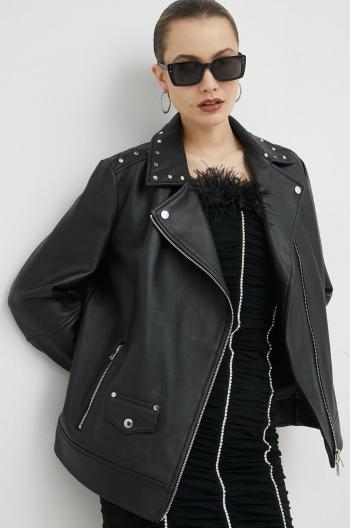 Riflová bunda BOSS dámska, čierna farba, prechodná, oversize