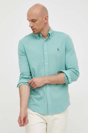 Bavlnená košeľa Polo Ralph Lauren pánska, zelená farba, regular, s golierom button-down